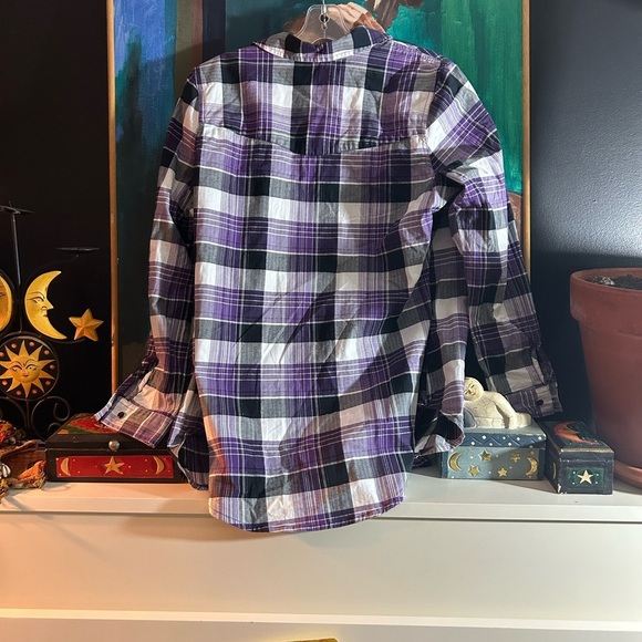 Alia Purple and Black Plaid Button Down Shirt Size M - Picture 3 of 16